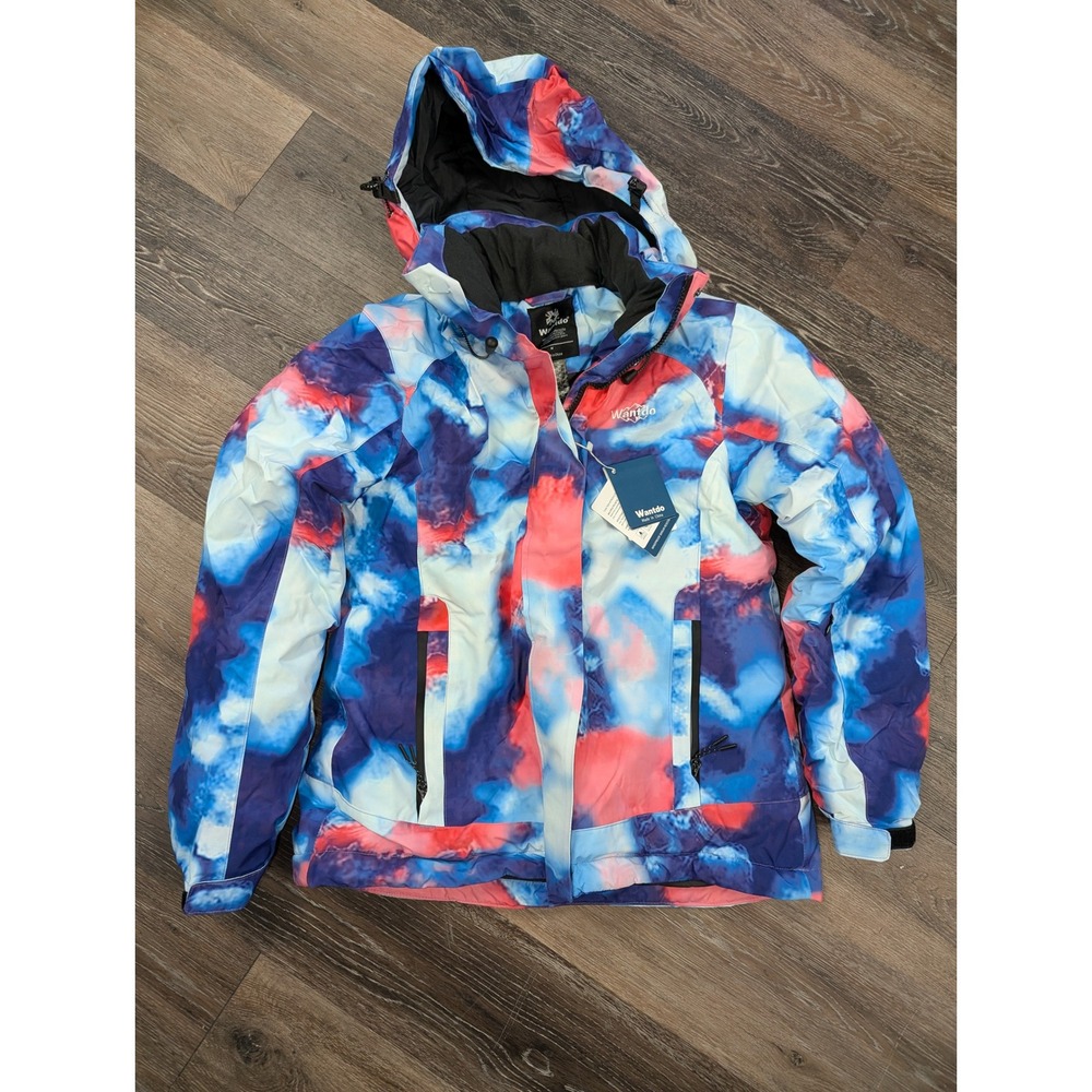 Wantdo Womens Mountain Ski Jacket Blue Pink Cloud Print Waterproof Hooded Size M - Picture 3 of 8